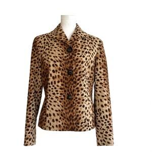 Jones New York Signature Animal Print Pockets Cotton Twill Blazer Jacket Size 8